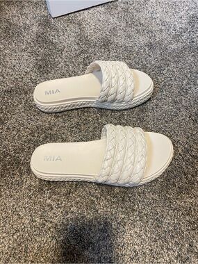 MIA White Braided Slide Sandals